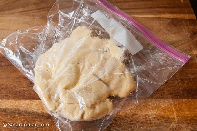 shortbread cookie dough in a zippered plastic bag