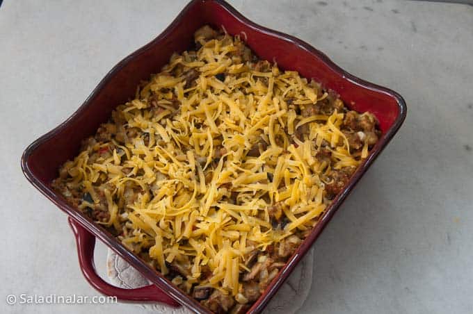 sprinkle baked casserole with cheese