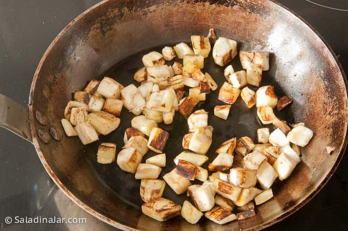 browning eggplant cubes