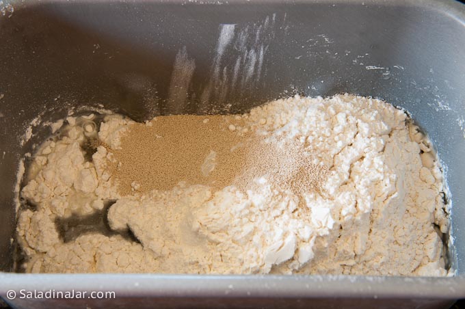 ingredients in bread machine pan