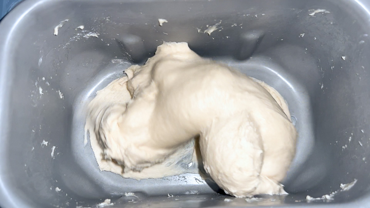 dough should look like this when almost done kneading.