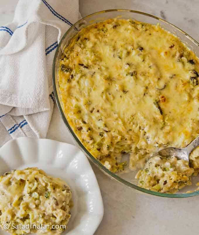 broccoli and rice casserole using finely chopped broccoli and white cheddar