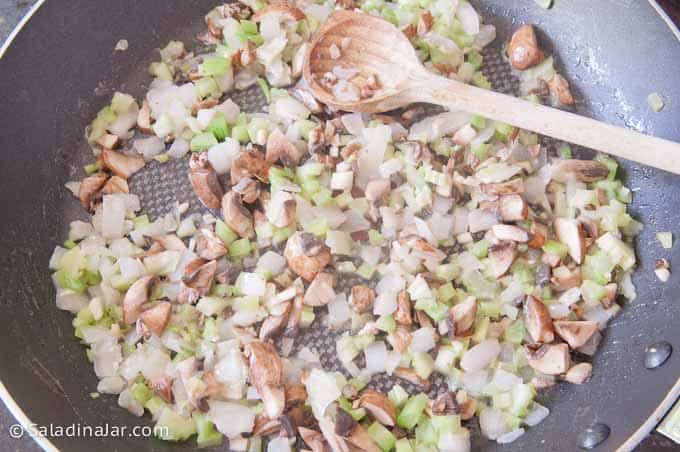 sauteing veggies in a skillet