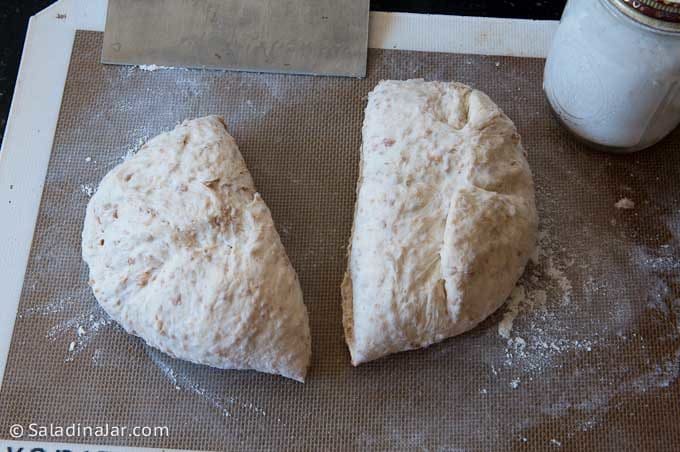 Dividing dough into 2 portions