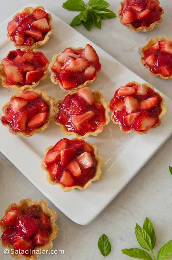 finished strawberry mini tarts before adding whipped cream