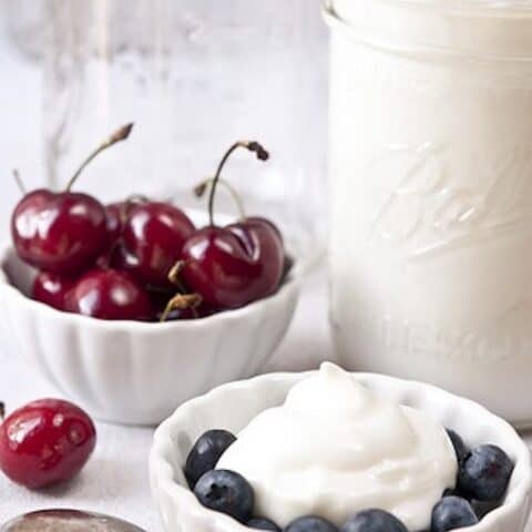 yogurt with cherries and blueberries
