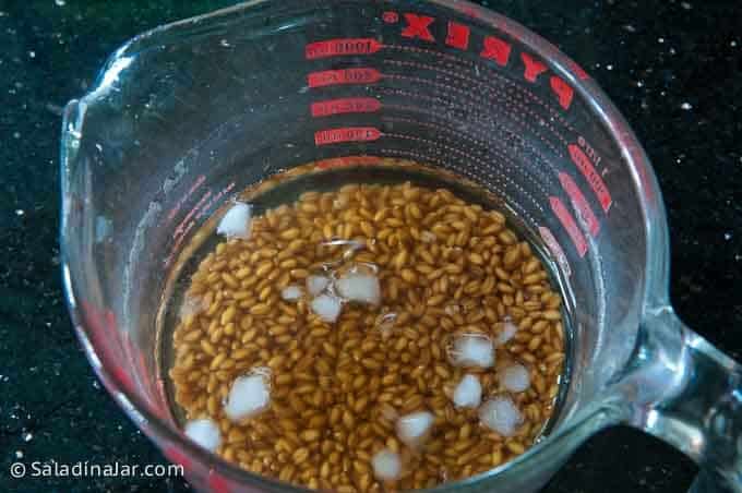 Cooling wheat berries with ice after cooking