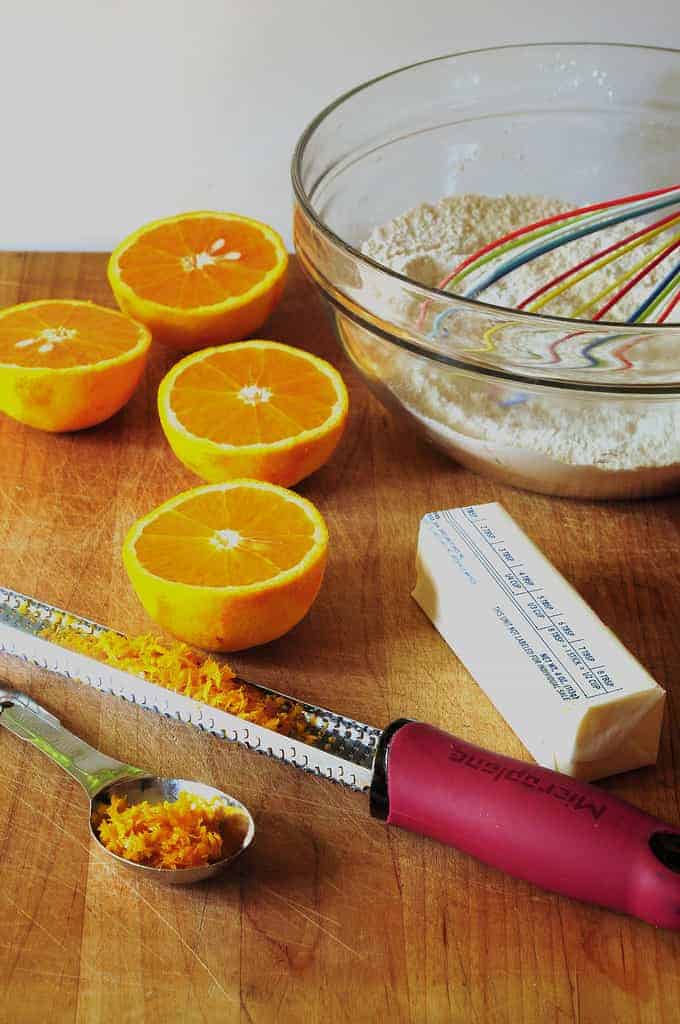 ingredients including oranges and orange zest for waffles
