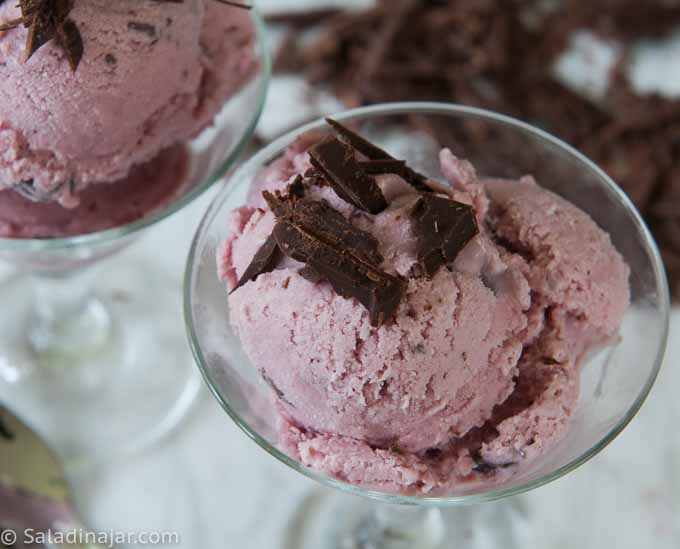 one serving of blackberry ice cream