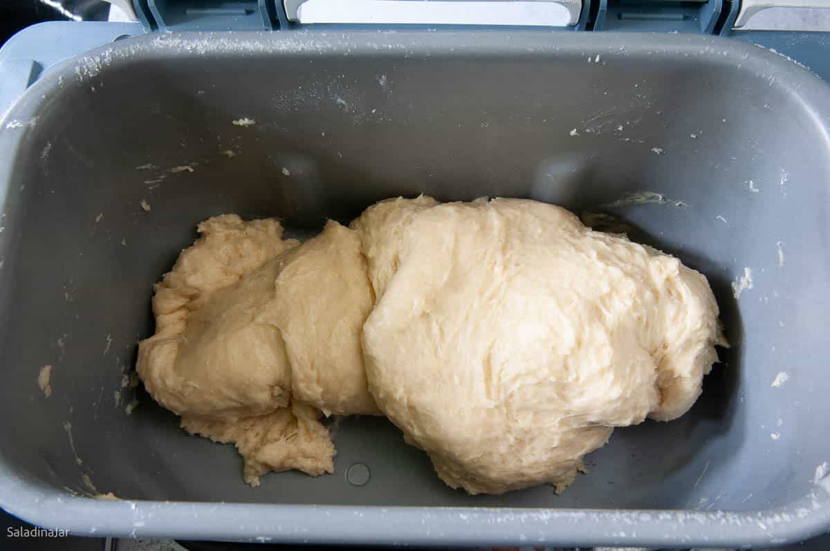 dough is smooth and elastic toward the end of the kneading phase.