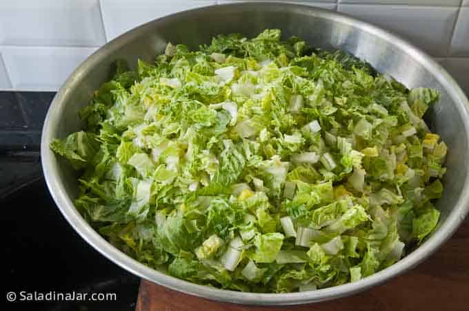 a large bowl of chopped romaine lettuce