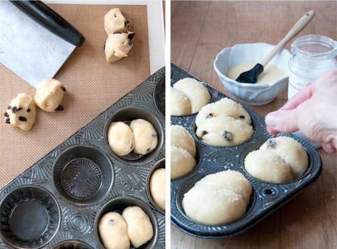 shaping the rolls and sprinkling with sparkling sugar