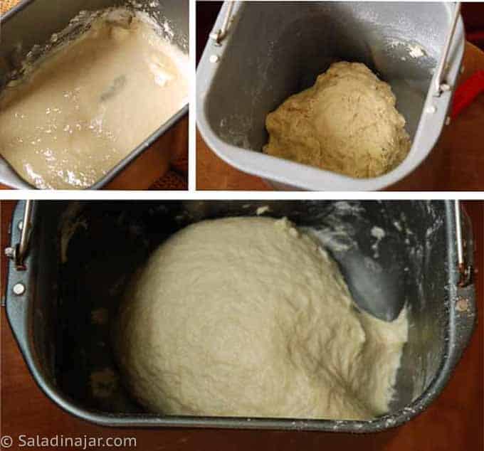 bread dough in a bread machine with too much moisture, too dry, or just right