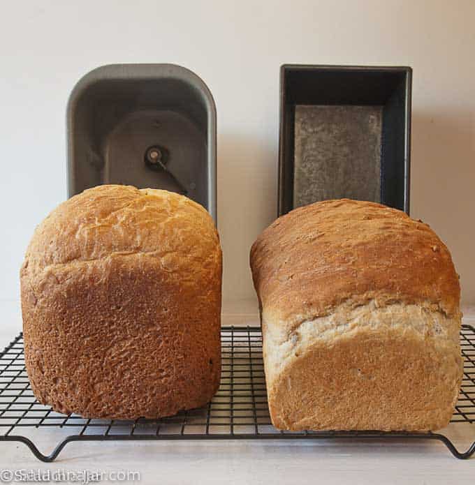 comparing loaves baked in a bread machine and a conventional oven