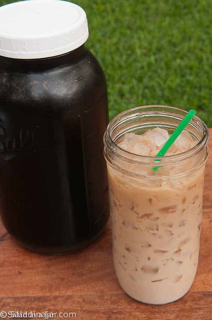 1/2 gallon Mason glass jar filled with cold-brewed coffee