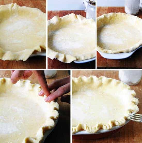 picture tutorial showing how to get pie dough into a pie shell and look good