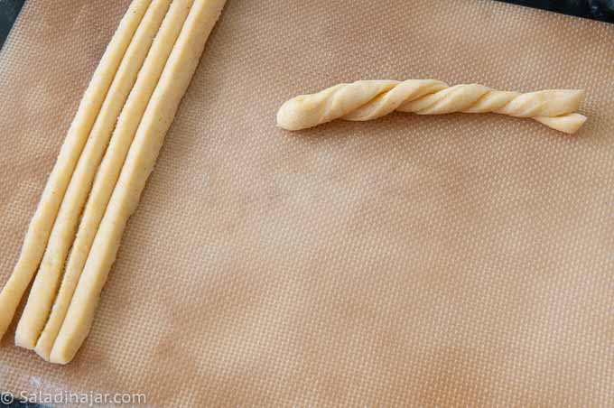 twisting cornbread sticks