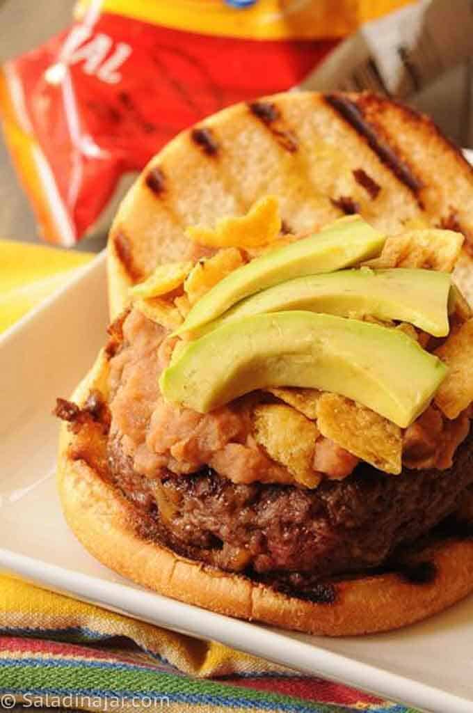 Frito and Bean burger on a plate