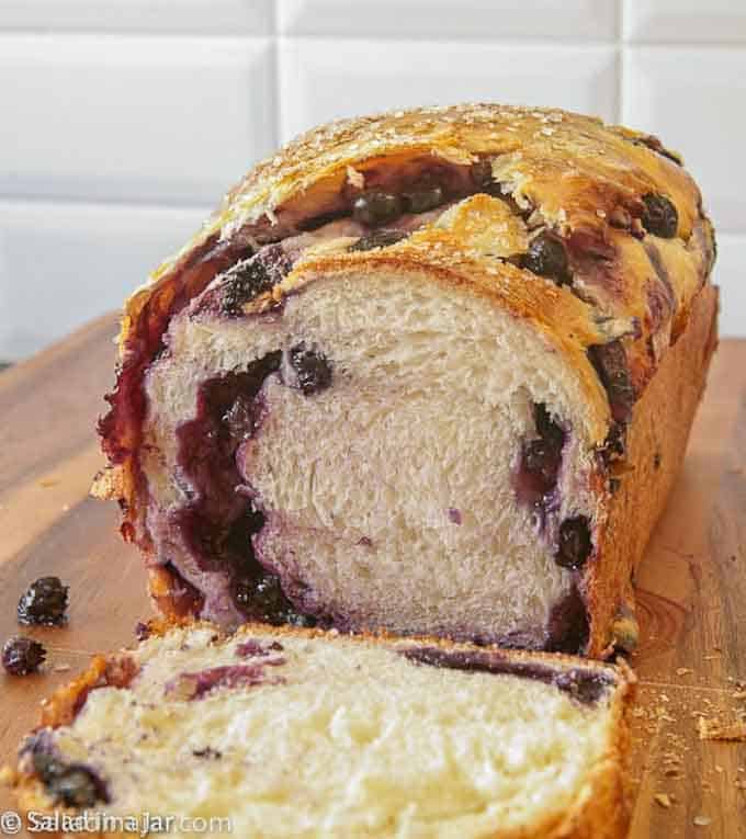 Blueberry-Stuffed Sally Lunn Bread--sliced loaf