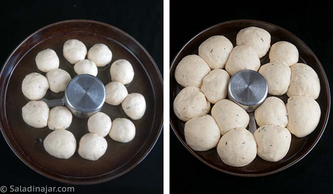 alternate configuration of wreath of rolls with Christmas bread rolls