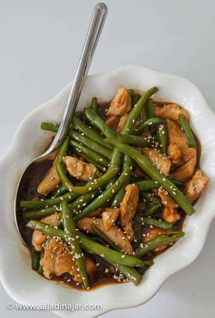 Chicken and Green Bean Stir Fry in a serving dish