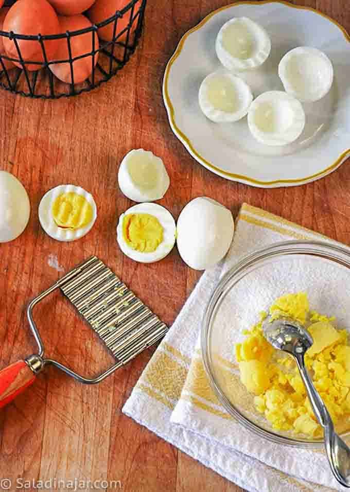 preparing deviled eggs