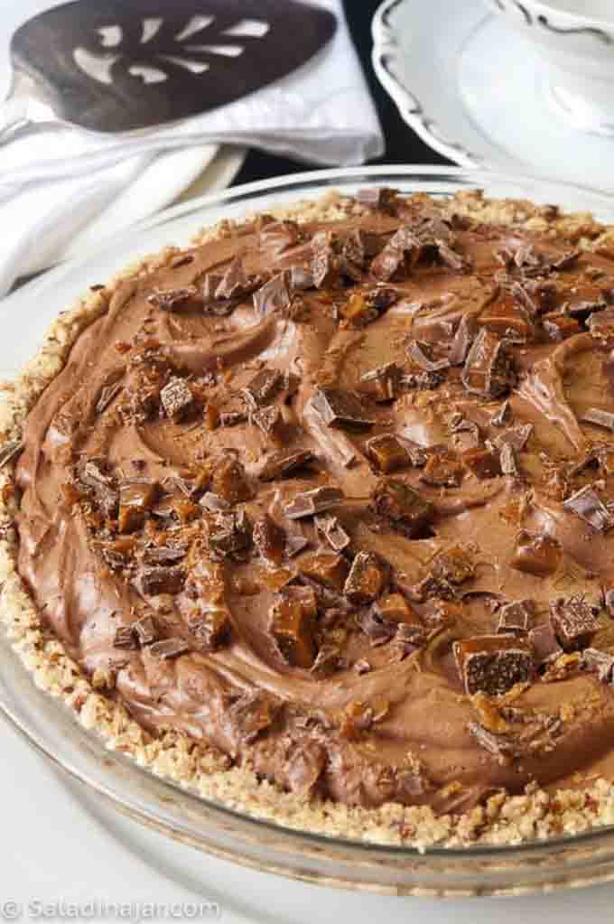 Uncut french silk pie with pecan cookie crust