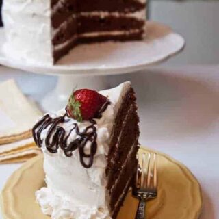 swiss chocolate layer cake with whipped cream icing