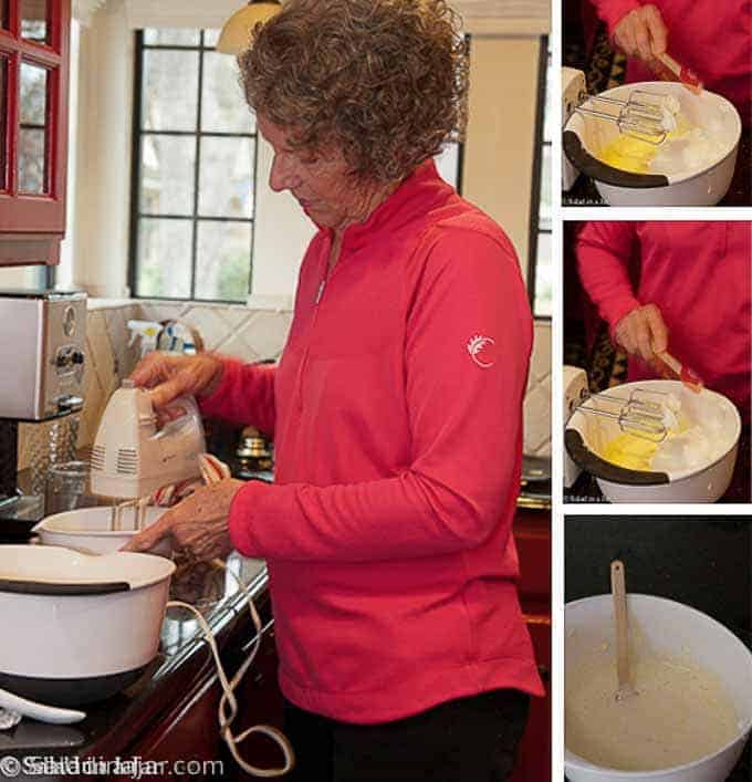 demonstrating how to mix up the filling for a Key Lime pie
