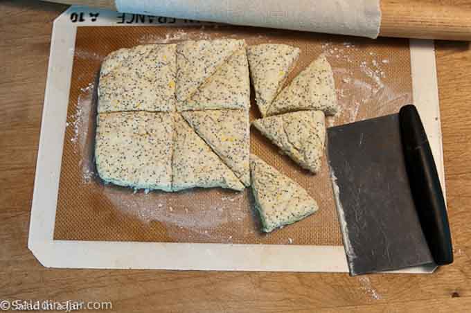 cutting and shaping scone dough.