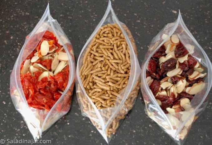 Salad Toppings: sun-dried tomatoes, Fiber One, almonds and cranberries