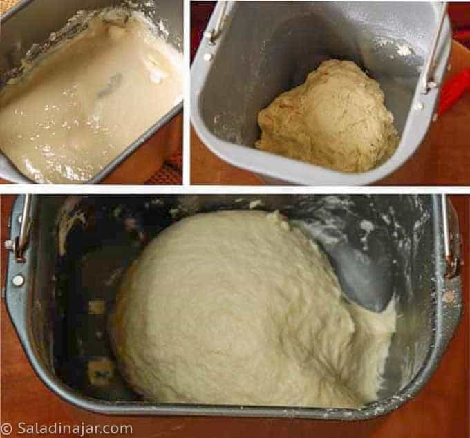 shows bread dough that is too wet, too dry and just right