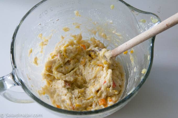 Batter should resemble a thick pancake batter--as shown.