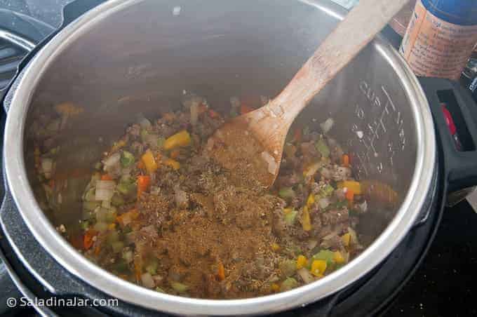 Spices added to the pot.