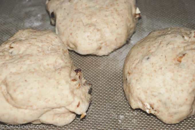 banana bread dough divided into 3 equal pieces