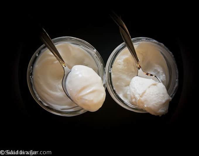 comparing texture of grainy yogurt to smooth yogurt