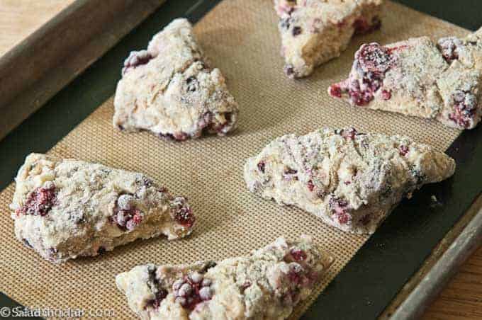 frozen blackberry scones ready to bake.