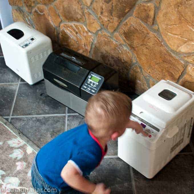 picture of toddler picking his favorite bread maker