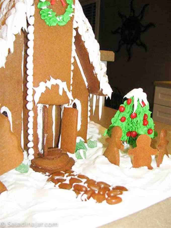 close-up of the front of the gingerbread church