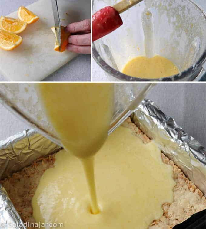 Use a blender to make lemon filling for Meyer Lemon squares.