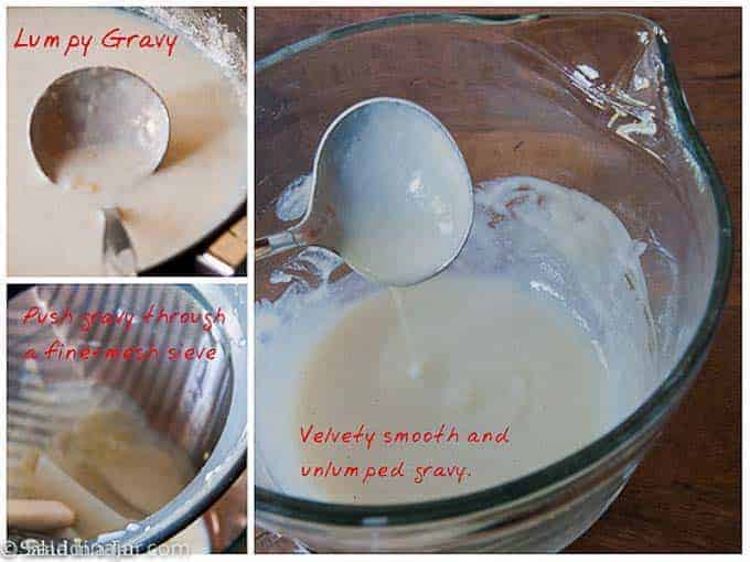 removing lumps from gravy with a strainer