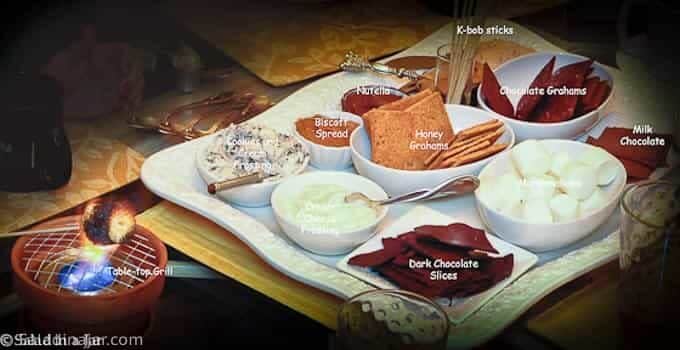 components of s'more party tray--labeled