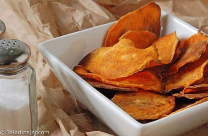 Baked Skinny Sweet potato Chips in a bowl.