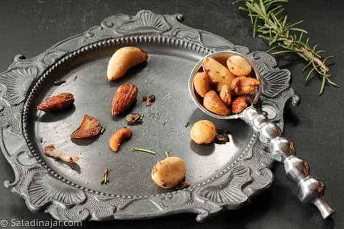 Warm Nuts on pewter plate