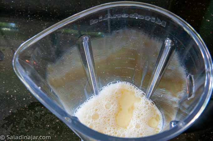 milk, oil, and chicken base in a blender