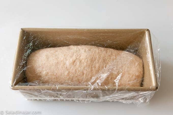 Covering with a shower cap and allow to rise one final time.