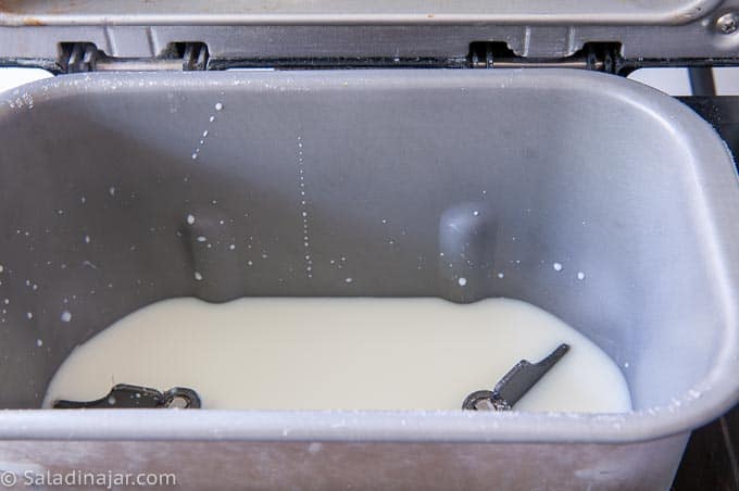 milk in bread machine pan