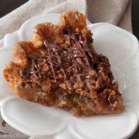 one slice of browned butter pecan pie