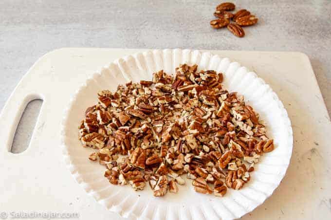 Chopped pecans to add to the pie.