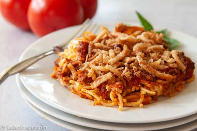 Inidividual serving of scooters spaghetti on a plate